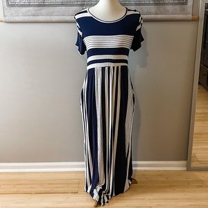 Navy Striped Maxi Dress